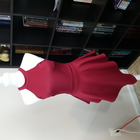 Red Burgandy Halter Neck High Waist Bootie Short Dress w/ Cut Out Back - Picture 2 of 13